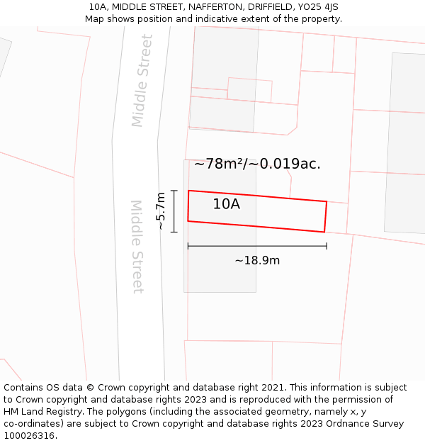 10A, MIDDLE STREET, NAFFERTON, DRIFFIELD, YO25 4JS: Plot and title map
