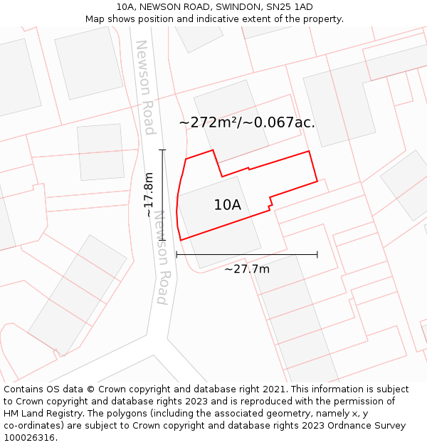 10A, NEWSON ROAD, SWINDON, SN25 1AD: Plot and title map