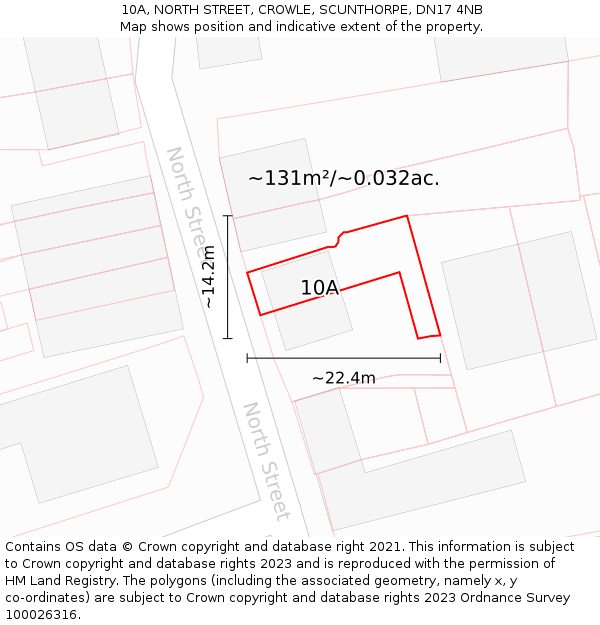 10A, NORTH STREET, CROWLE, SCUNTHORPE, DN17 4NB: Plot and title map