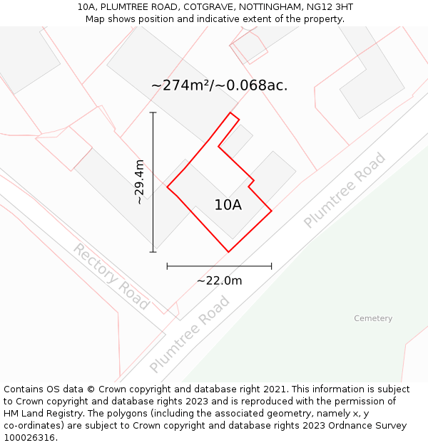10A, PLUMTREE ROAD, COTGRAVE, NOTTINGHAM, NG12 3HT: Plot and title map