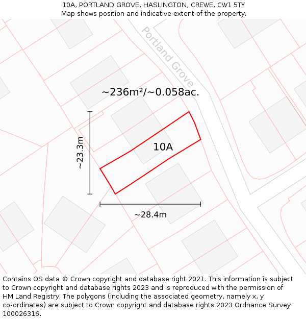 10A, PORTLAND GROVE, HASLINGTON, CREWE, CW1 5TY: Plot and title map