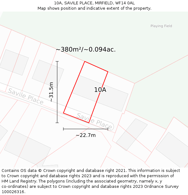 10A, SAVILE PLACE, MIRFIELD, WF14 0AL: Plot and title map