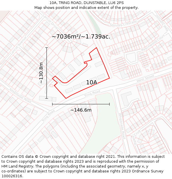 10A, TRING ROAD, DUNSTABLE, LU6 2PS: Plot and title map