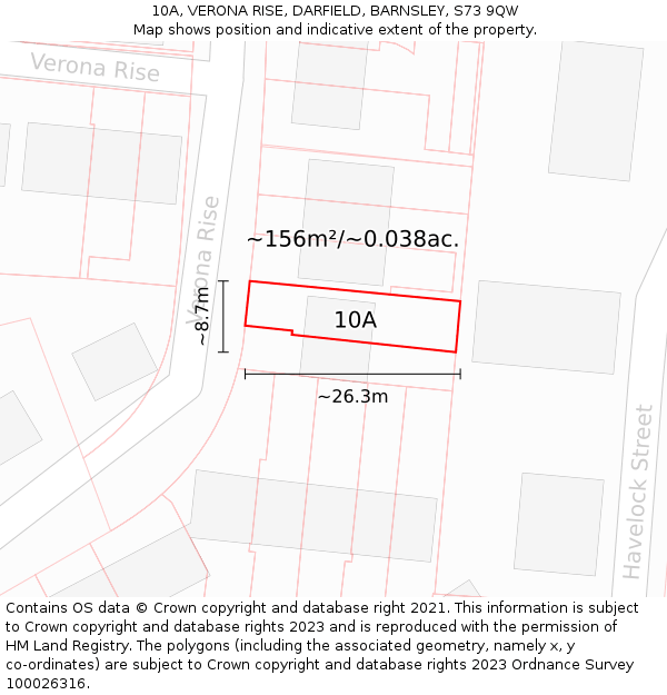 10A, VERONA RISE, DARFIELD, BARNSLEY, S73 9QW: Plot and title map
