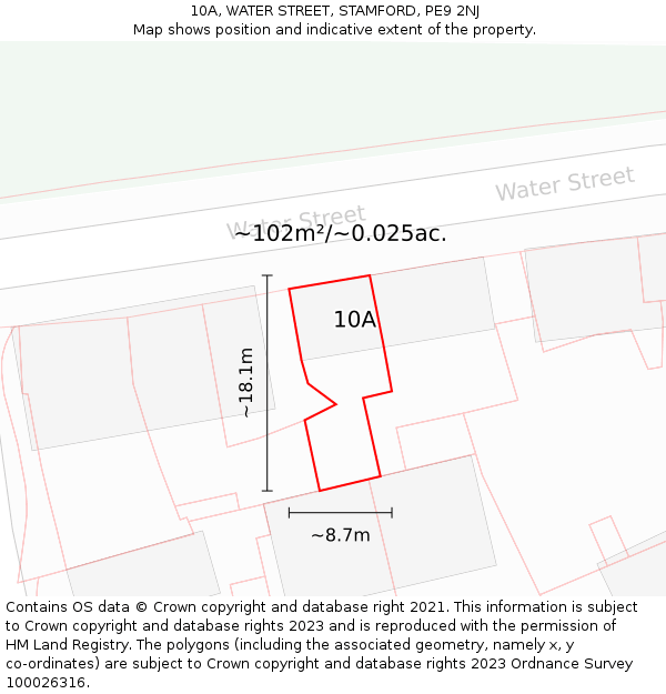 10A, WATER STREET, STAMFORD, PE9 2NJ: Plot and title map