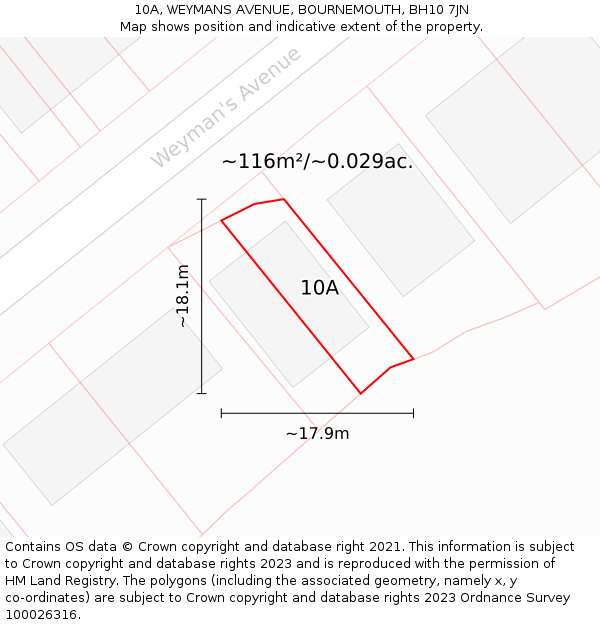 10A, WEYMANS AVENUE, BOURNEMOUTH, BH10 7JN: Plot and title map