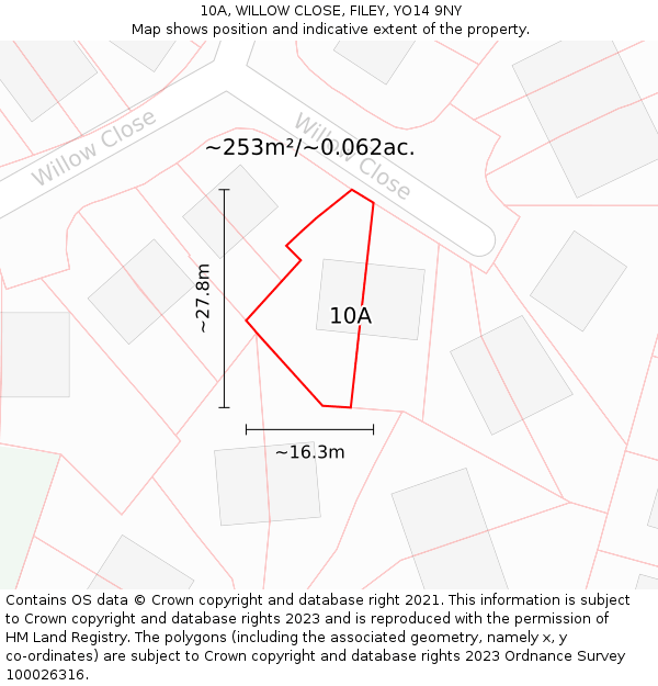 10A, WILLOW CLOSE, FILEY, YO14 9NY: Plot and title map