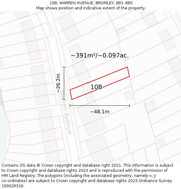 10B, WARREN AVENUE, BROMLEY, BR1 4BS: Plot and title map