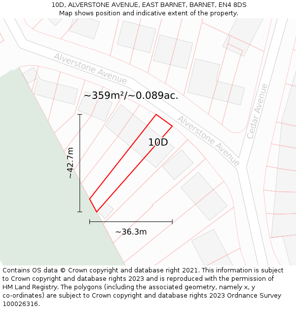 10D, ALVERSTONE AVENUE, EAST BARNET, BARNET, EN4 8DS: Plot and title map