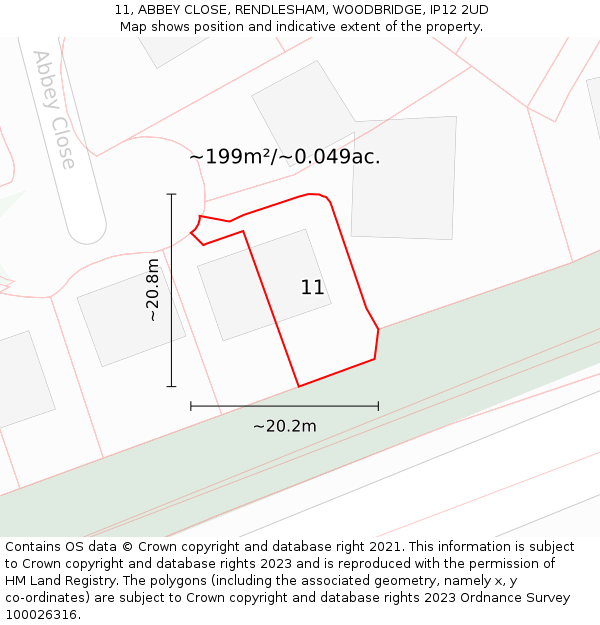 11, ABBEY CLOSE, RENDLESHAM, WOODBRIDGE, IP12 2UD: Plot and title map