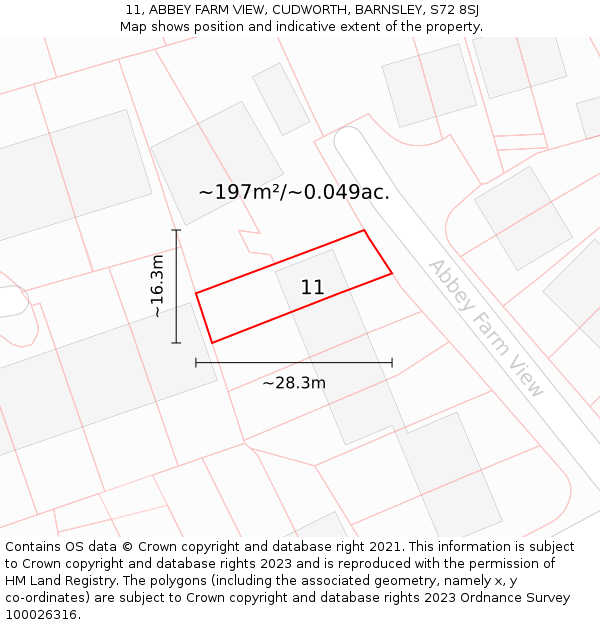 11, ABBEY FARM VIEW, CUDWORTH, BARNSLEY, S72 8SJ: Plot and title map