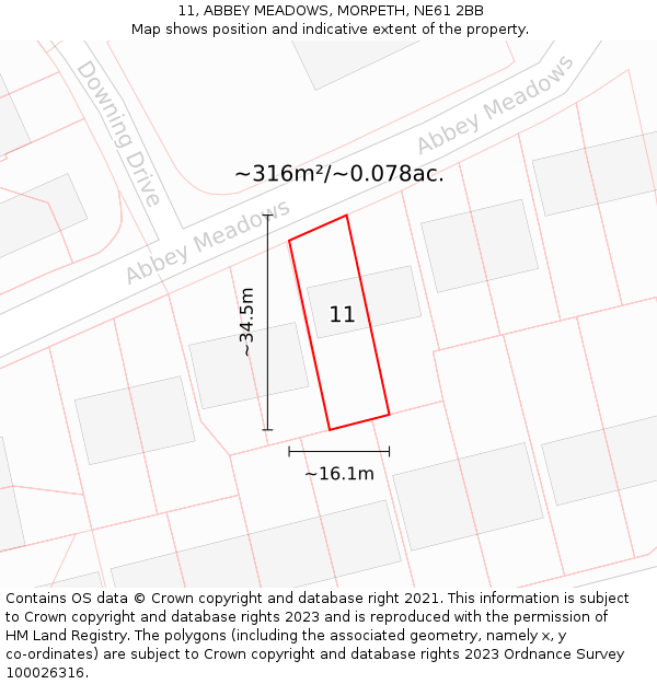 11, ABBEY MEADOWS, MORPETH, NE61 2BB: Plot and title map