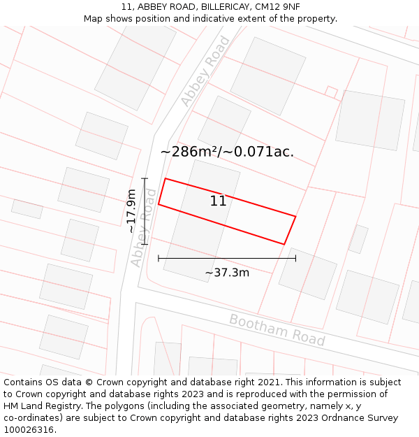11, ABBEY ROAD, BILLERICAY, CM12 9NF: Plot and title map