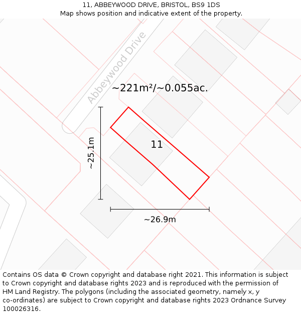 11, ABBEYWOOD DRIVE, BRISTOL, BS9 1DS: Plot and title map