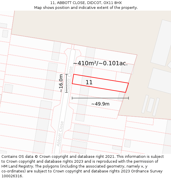 11, ABBOTT CLOSE, DIDCOT, OX11 8HX: Plot and title map