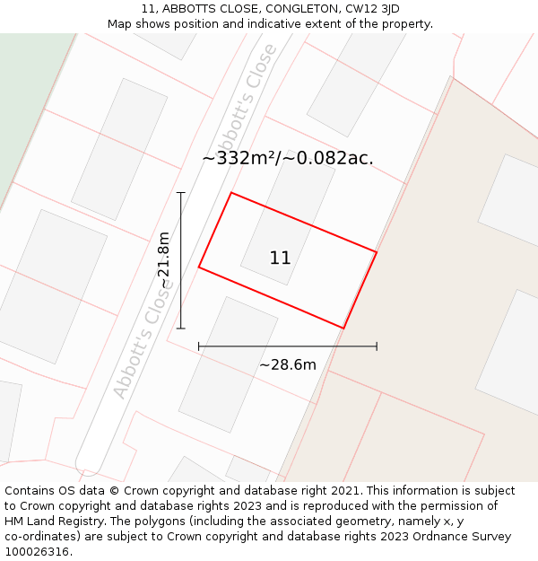 11, ABBOTTS CLOSE, CONGLETON, CW12 3JD: Plot and title map