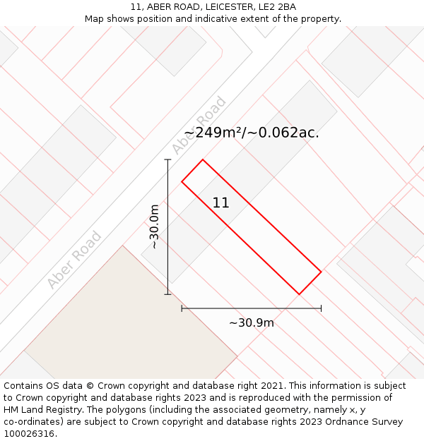 11, ABER ROAD, LEICESTER, LE2 2BA: Plot and title map