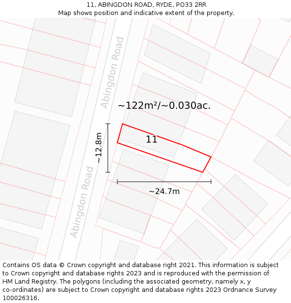 11, ABINGDON ROAD, RYDE, PO33 2RR: Plot and title map
