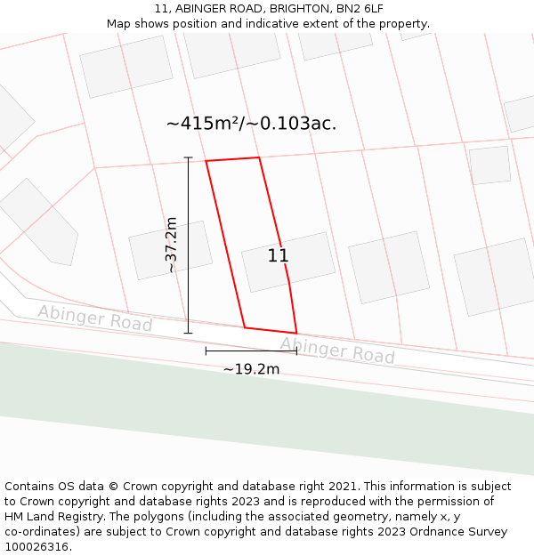 11, ABINGER ROAD, BRIGHTON, BN2 6LF: Plot and title map