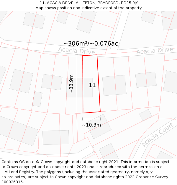 11, ACACIA DRIVE, ALLERTON, BRADFORD, BD15 9JY: Plot and title map