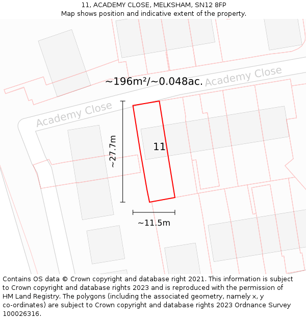 11, ACADEMY CLOSE, MELKSHAM, SN12 8FP: Plot and title map