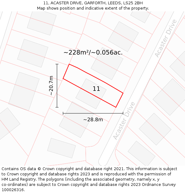 11, ACASTER DRIVE, GARFORTH, LEEDS, LS25 2BH: Plot and title map