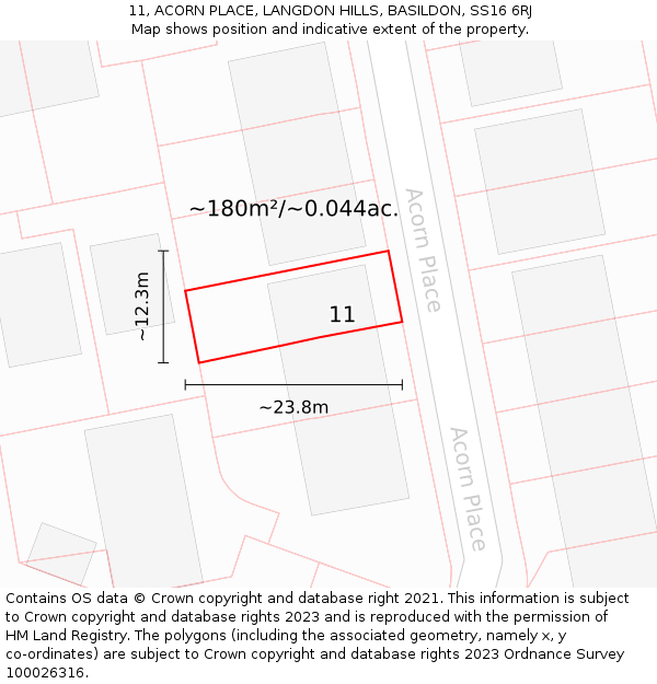 11, ACORN PLACE, LANGDON HILLS, BASILDON, SS16 6RJ: Plot and title map