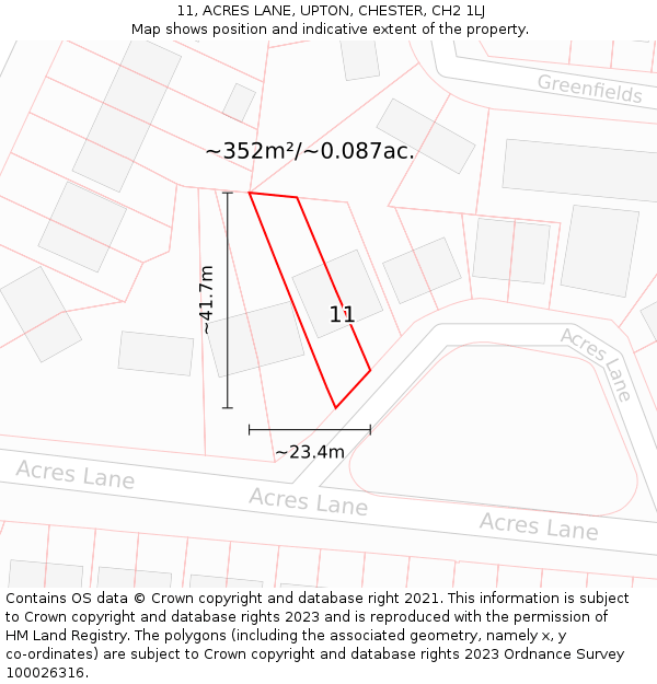 11, ACRES LANE, UPTON, CHESTER, CH2 1LJ: Plot and title map