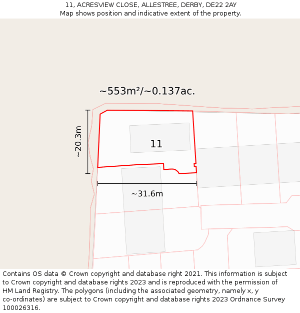 11, ACRESVIEW CLOSE, ALLESTREE, DERBY, DE22 2AY: Plot and title map