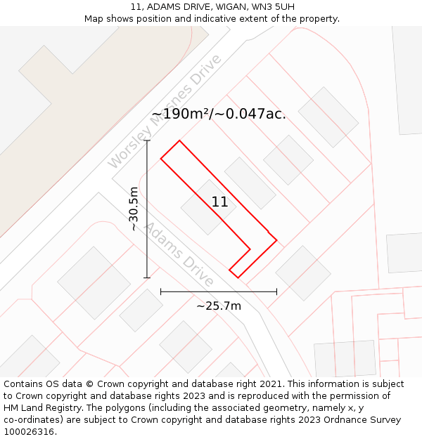 11, ADAMS DRIVE, WIGAN, WN3 5UH: Plot and title map