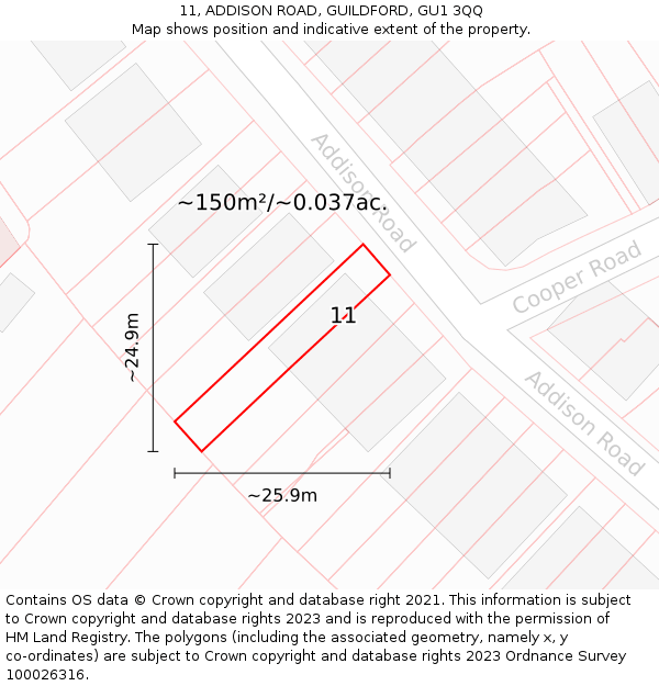 11, ADDISON ROAD, GUILDFORD, GU1 3QQ: Plot and title map