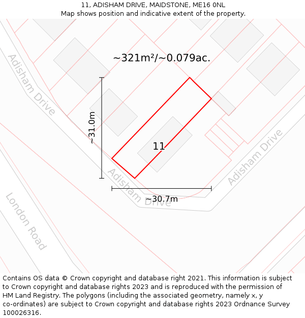 11, ADISHAM DRIVE, MAIDSTONE, ME16 0NL: Plot and title map