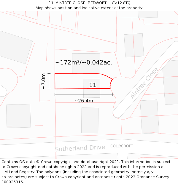 11, AINTREE CLOSE, BEDWORTH, CV12 8TQ: Plot and title map