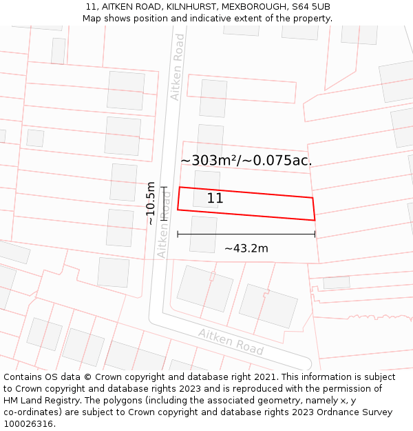 11, AITKEN ROAD, KILNHURST, MEXBOROUGH, S64 5UB: Plot and title map