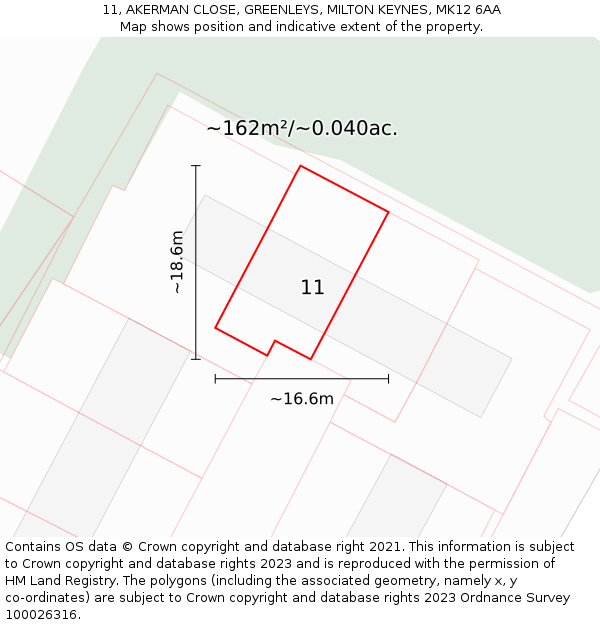 11, AKERMAN CLOSE, GREENLEYS, MILTON KEYNES, MK12 6AA: Plot and title map