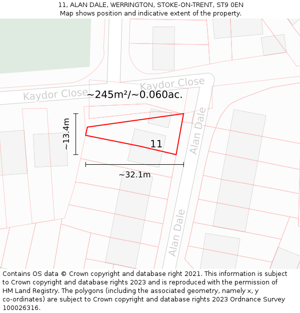 11, ALAN DALE, WERRINGTON, STOKE-ON-TRENT, ST9 0EN: Plot and title map