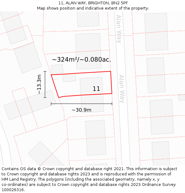 11, ALAN WAY, BRIGHTON, BN2 5PF: Plot and title map
