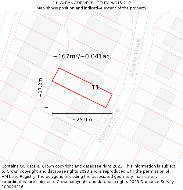 11, ALBANY DRIVE, RUGELEY, WS15 2HP: Plot and title map