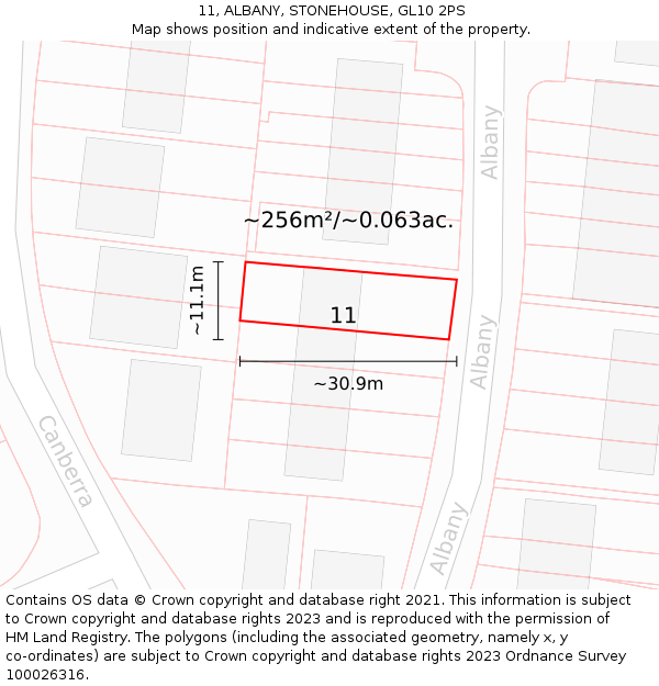 11, ALBANY, STONEHOUSE, GL10 2PS: Plot and title map