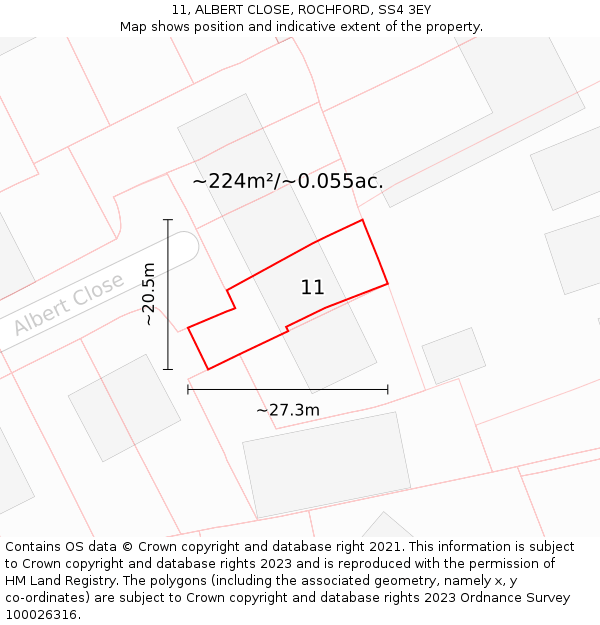 11, ALBERT CLOSE, ROCHFORD, SS4 3EY: Plot and title map