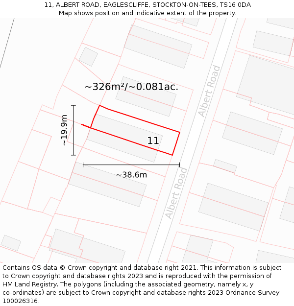 11, ALBERT ROAD, EAGLESCLIFFE, STOCKTON-ON-TEES, TS16 0DA: Plot and title map
