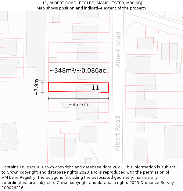 11, ALBERT ROAD, ECCLES, MANCHESTER, M30 9QJ: Plot and title map