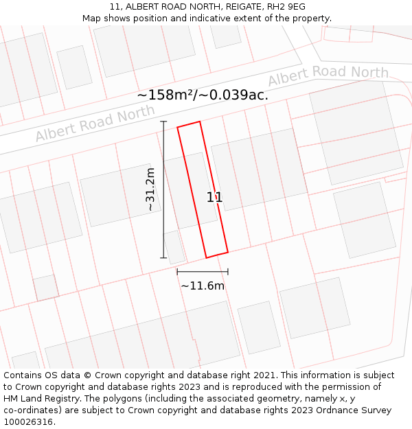 11, ALBERT ROAD NORTH, REIGATE, RH2 9EG: Plot and title map