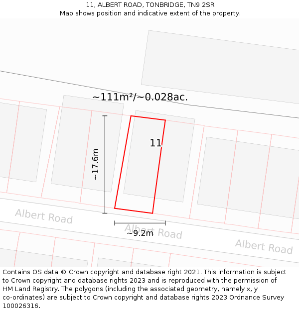 11, ALBERT ROAD, TONBRIDGE, TN9 2SR: Plot and title map