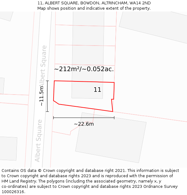 11, ALBERT SQUARE, BOWDON, ALTRINCHAM, WA14 2ND: Plot and title map