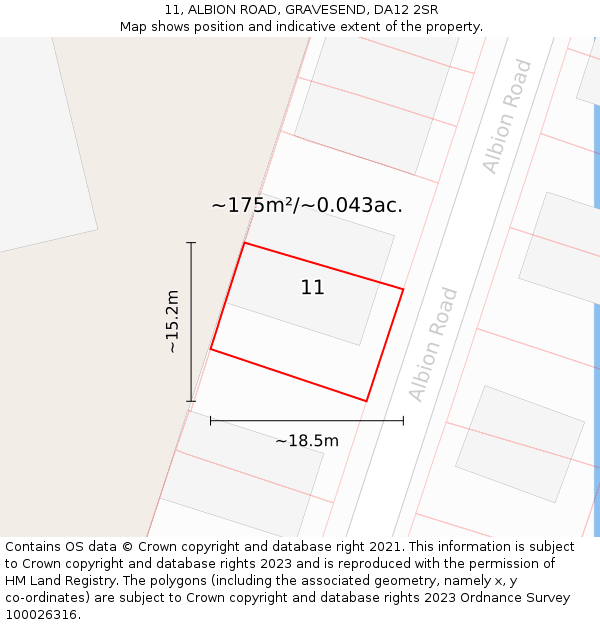 11, ALBION ROAD, GRAVESEND, DA12 2SR: Plot and title map
