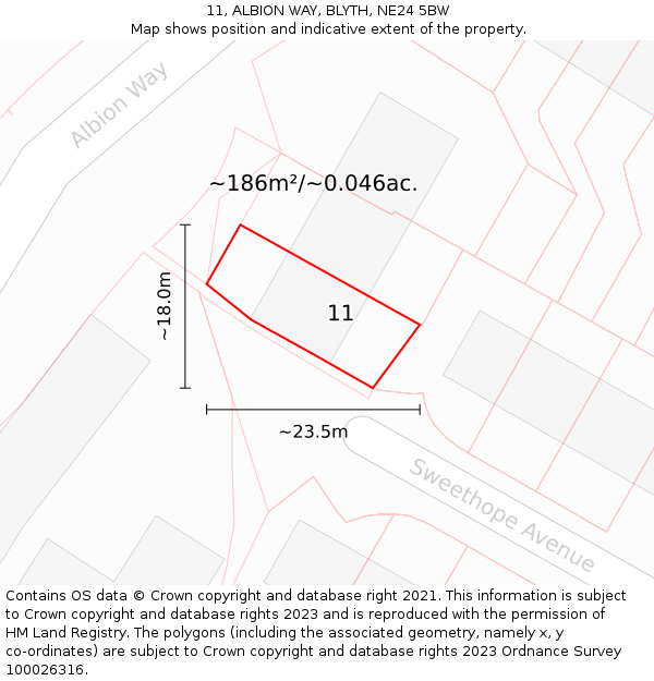 11, ALBION WAY, BLYTH, NE24 5BW: Plot and title map