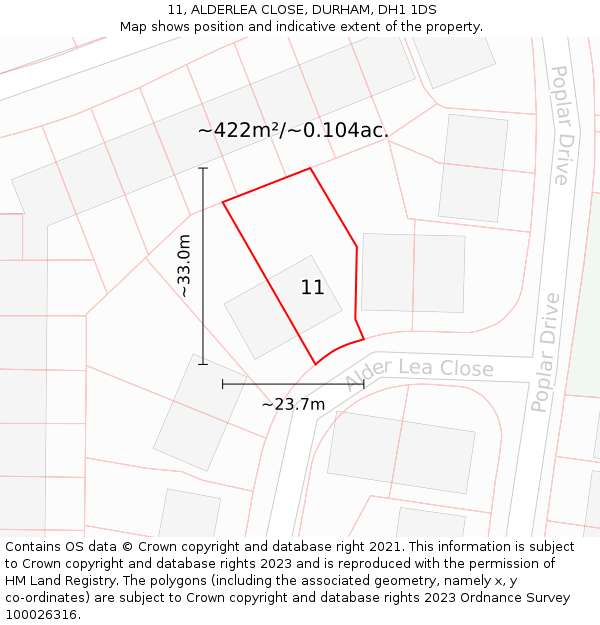 11, ALDERLEA CLOSE, DURHAM, DH1 1DS: Plot and title map