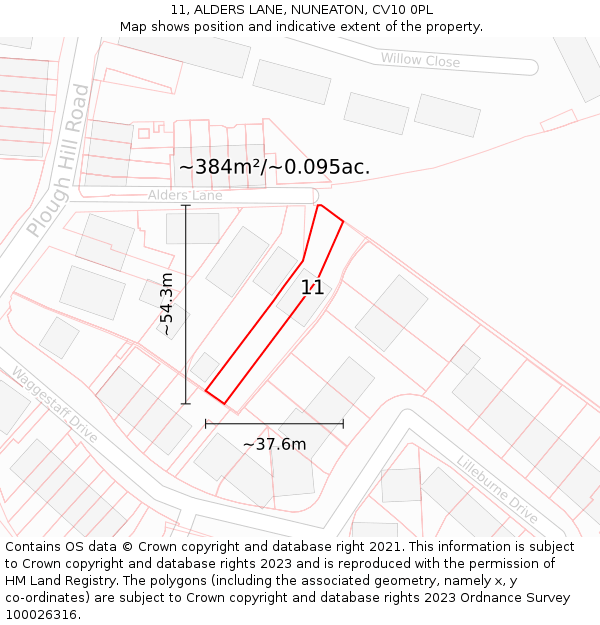 11, ALDERS LANE, NUNEATON, CV10 0PL: Plot and title map