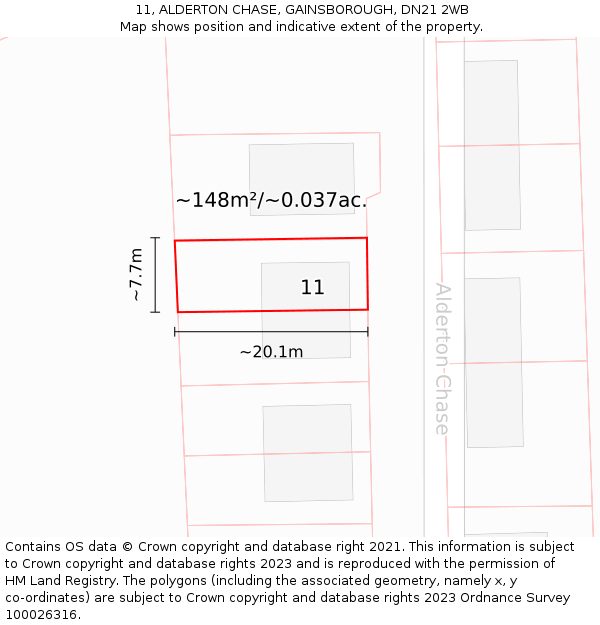 11, ALDERTON CHASE, GAINSBOROUGH, DN21 2WB: Plot and title map